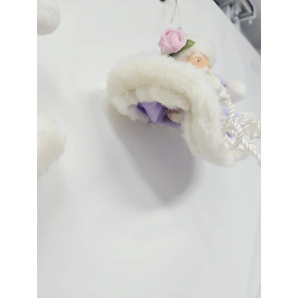 Vintage Santa Head Ornament Or Shelf Sitter White  Purple w Porcelain Face Lot 6